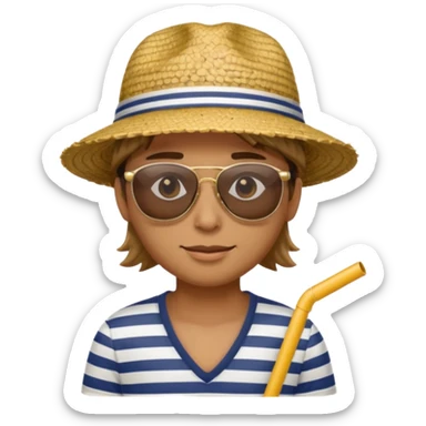 person with striped clothing sun glasses and straw hat sticker