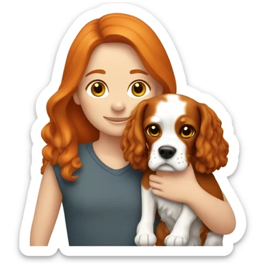 Ginger hair girl hugging a Cavalier King Charles Spaniel dog sticker