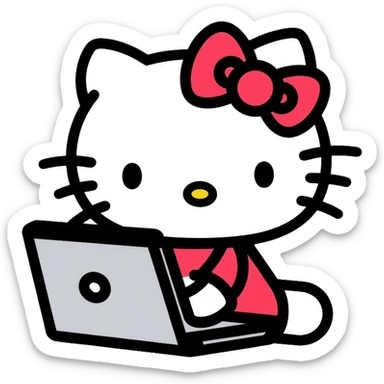 Hello Kitty using a computer laptop sticker