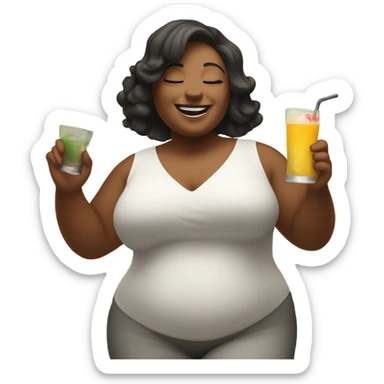 Chubby White Woman dancing with drink with eyes closed sticker