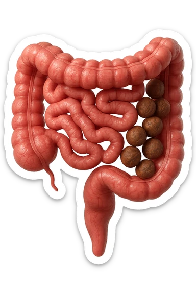 intestino umano anatomico, iperrealistico 4k, con feci a palline sticker