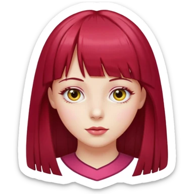 Menina com cabelos longos vermelho Cherry, liso com franja,olho direito ROSA e olho esquerdo amarelo,pele clara  sticker