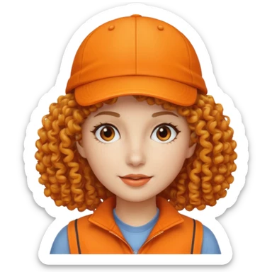 curly haired woman with orange cap sticker