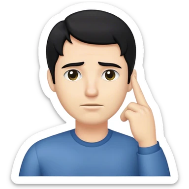 homme blanc cheveux noirs qui met son doigt sur sa tempe sticker