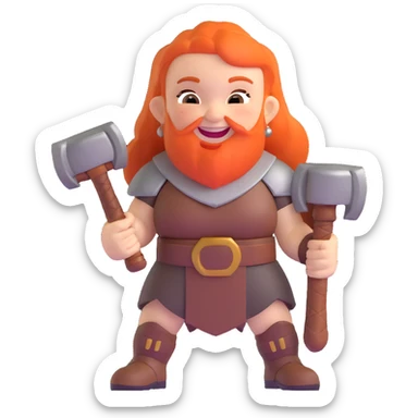 laughing female dwarf warrior from Lineage 2 with battle hammer sticker