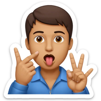 Man making v shape with fingers to mouth and tongue sticking out of mouth sticker