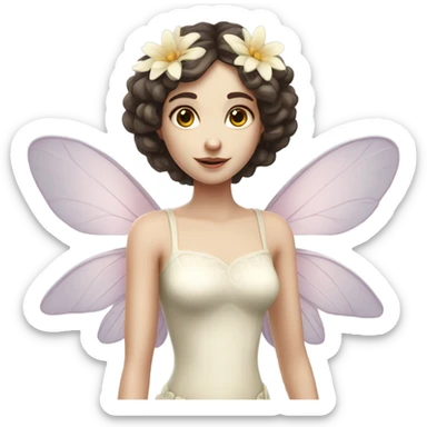 Pale skin, brunette fairy woman with flower wings full body  sticker