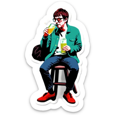 Blur guitarist Graham Coxon is drinking soju in a glass of soju. sticker