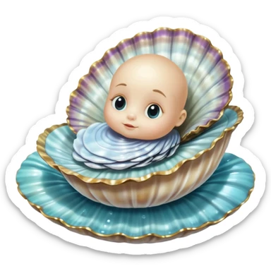 charming baby oyster from Alice in Wonderland, resting on a shimmering shell bed sticker