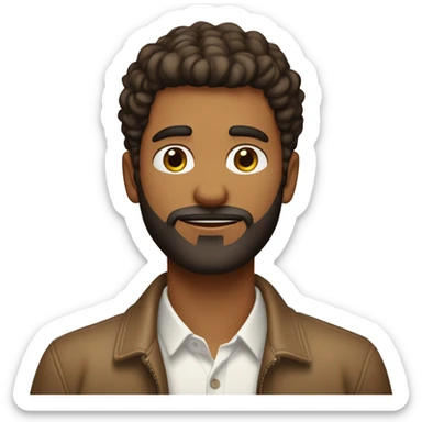 Un jeune homme avec un visage assez fin, yeux marron, peau beige, fine barbe et coiffure en dégradé avec cheuveux en haut légèrement sur le côté  sticker