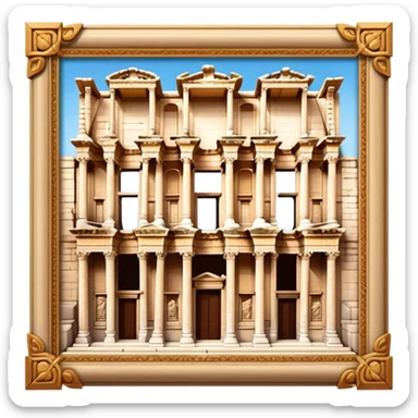 Cinematic Realistic Library of Celsus Landmark Emoji, depicted with an ornate ancient facade rendered with lifelike textures and warm, historical lighting. sticker