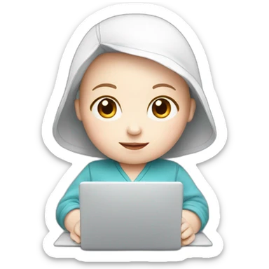 Newborn with pale skin working on laptop sticker