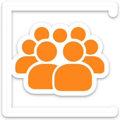 Increase the number of people inside the silhouette, ensure the shape is fully filled with no borders, and the color is exactly orange #fe6601, with a transparent background. sticker