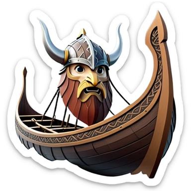 clash-of-clans-aesthetic_-cinematic-viking-longboat, rendered in a flat, bold vector style with minimal shading, featuring a striking dragon-headed prow slicing through icy, churning waters. shields on the side and vikings rowing The longboat’s intricately detailed shields and carved motifs evoke a sense of epic adventure and Nordic might, with billowing sails catching a dramatic, stormy sky backdrop. sticker