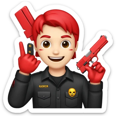 Emoji de cara de demonio con una glock 18 en la mano sticker