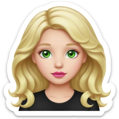 Girl with light blonde way hair in a middle part with green eyes and pink lips sticker