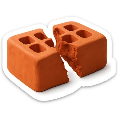 Make the clay brick broken in half with visible jagged edges, maintaining the claymation style, and remove the background. sticker