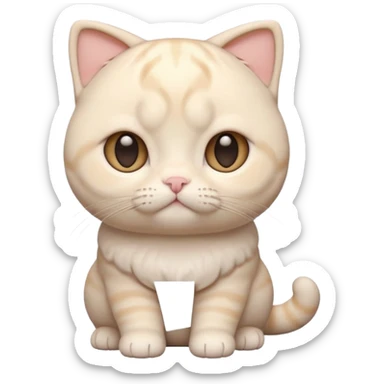 A 3D cartoon cream-white Scottish Fold cat with folded ears, soft round cheeks, pastel lighting, cinematic 3D Memoji style. full body or half body. sticker
