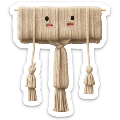 knitted scarf in beige tones with delicate tassels on the ends sticker