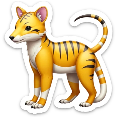 Colorful tropical exotic shiny white beautiful fantasy-Thylacine-Vernid-Cacomistle-Oncilla-animal-Fakémon-hybrid-fursona (full body) sticker