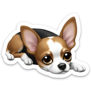 Brown black and white Chihuahua laying down  sticker