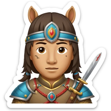 horse face, mogolian ancient army with small knife sticker