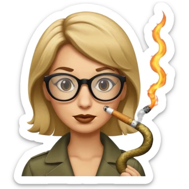 can you create a sneaky bitch SNAKE with big glasses smoking a cigarrette? the SNAKE needs to have dirty blonde hair sticker
