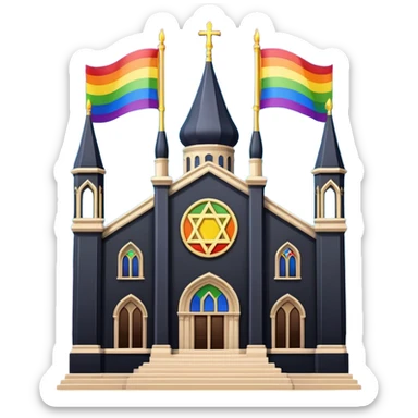 jewish synagogue temple in dark goth aesthetic style with lgbt flags sticker