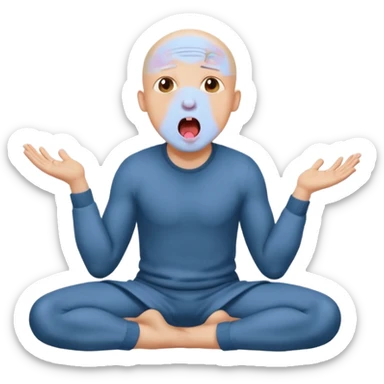 Bald masochist on his knees, frightened with his tongue out, looking up sticker