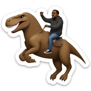 Kanye West riding on a Trex wich is jumping through a Fire Circle sticker