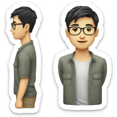 Jeune homme vietnamien avec lunettes rectangulaire et cheveux noir  sticker