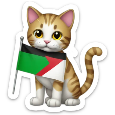 cat holding palestine flag sticker