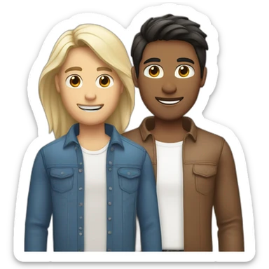 Gay couple, one guy Indian brown straight hair brown eyes, 1 guy white blonde hair blue eyes sticker