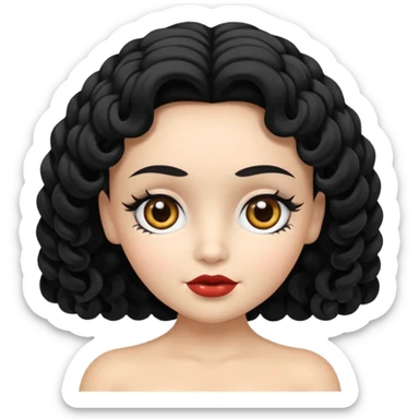 faça uma boneca branca, dos olhos pretos, cabelo preto médio com ondas leves sticker