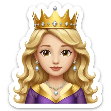 stunning female memoji, long blonde wavy hair, wearing a golden crown, diamond earrings, elegant dress, confident and regal aura stunning female memoji, long blonde wavy hair, wearing a golden crown, diamond earrings, elegant dress, confident and regal aura sticker