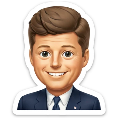 John F Kennedy, 35th president of the United States, with his iconic hairstyle and charming smile sticker
