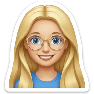 une fille blonde cheveux longs au yeux bleus avec des lunette dorée assez grande joyeuse  sticker
