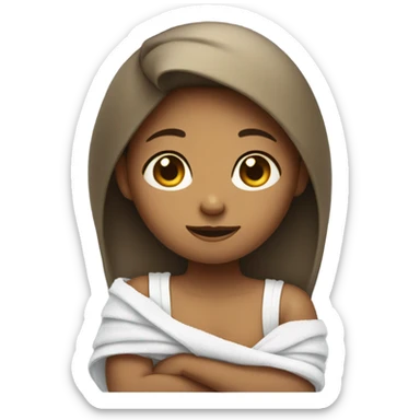 Girl sitting and the roll from the towel on her neck and under her armpits  sticker