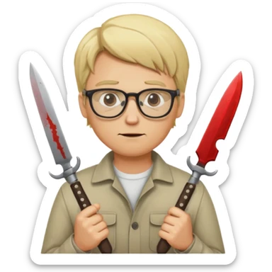 blonde man with glasses and knives sticker