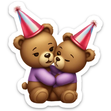 teddy bear kissing another teddy bear wearing party hats sticker