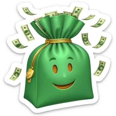 

3D emoji style, big bag of money, flying dollar bills, rich casino vibe, smooth lighting, high detail, clean edges, transparent background



 sticker