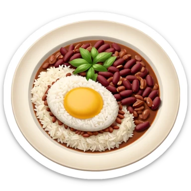 A plate with White, red beans and meat sticker