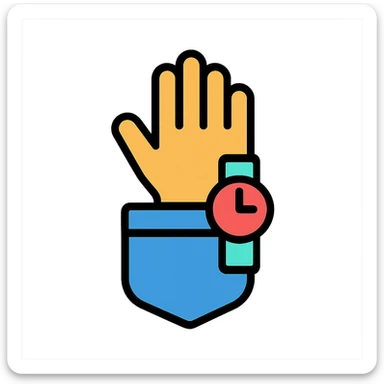clean icon style hand with a watch partially visible inside a pocket sticker