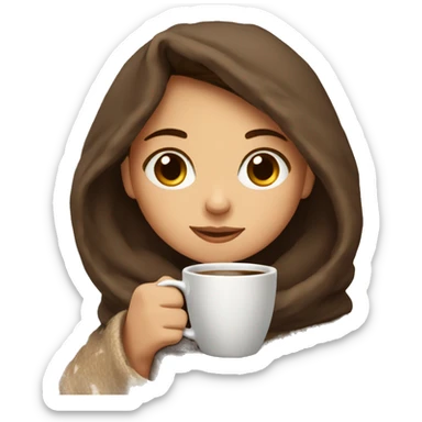 Brown hair Girl drinking coffee, with a cozy blanket sticker