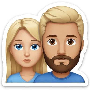 Couple. He is blonde with blue eyes and brown beard. She has dark drown eyes and dark brown hair sticker