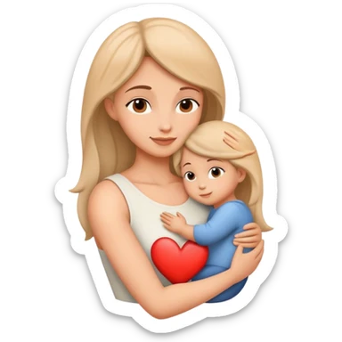Mother and child in a loving embrace, heart symbol sticker