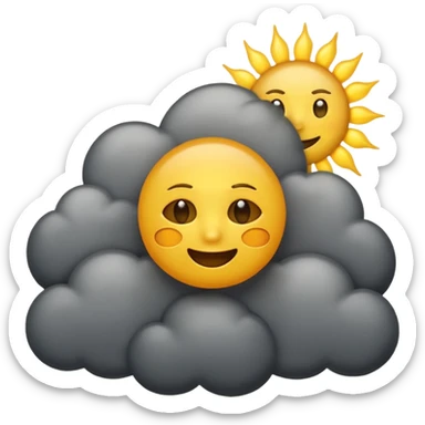 weather emoji with a sun shining behind a dark cloud, sun's face smiling but cloud looks worried, classic emoji style, no text sticker
