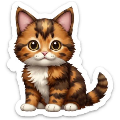 A high-resolution photo-realistic digital illustration of a brown multicoloured  tortoiseshell kitten, chest upward sticker