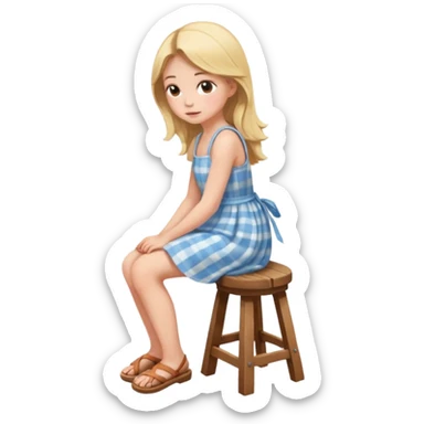 a girl sitting on stool move towards back head turn. sticker