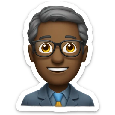 un profesor con lentes con capa como si fura un super héroe, presentando una clase sticker